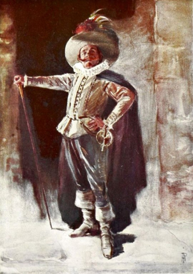 Percy Anderson: Cyrano de Bergerac kosztümös szerepében Benoît-Constant Coquelin francia színész, 1906 (Fotó: gutenberg.org)-