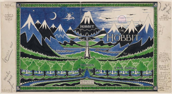 The Tolkien Trust-Tolkien saját készítésű könyvborítója a Hobbit kiadásához.